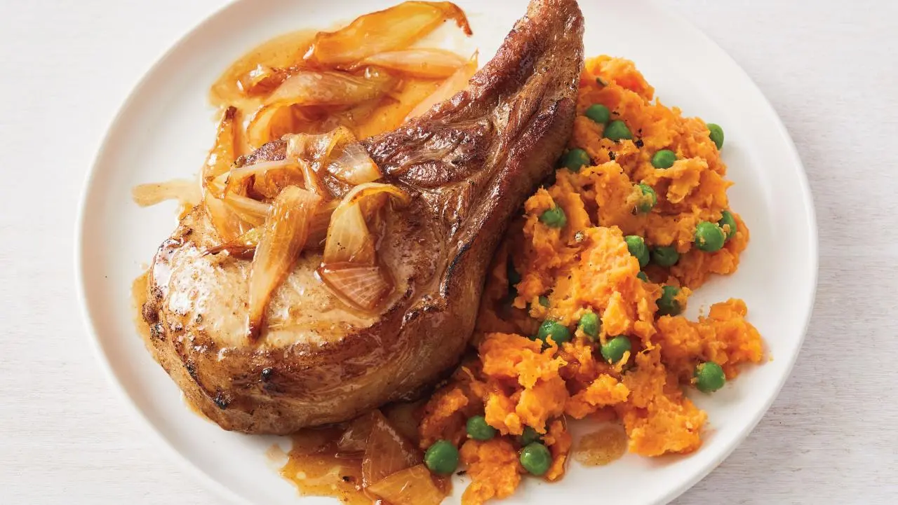 Easy Skillet Pork Chops with Mashed Sweet Potatoes Recipe | Food 