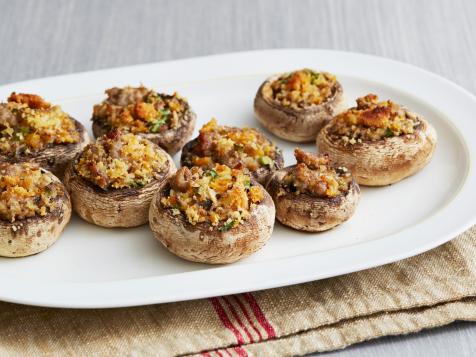 Sausage and Squash Stuffed Mushrooms with Cornbread Crumbs