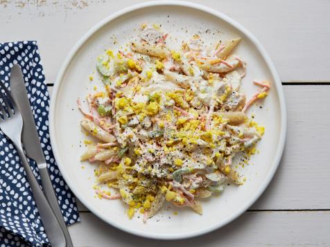Smoked Turkey Pasta Salad with Cheddar and Hardboiled Eggs