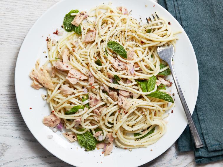 Spaghetti with Tuna-Mint Sauce Recipe | Food Network Kitchen | Food Network
