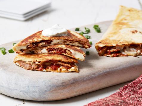 Stewed Chicken, Refried Beans and Oaxaca Cheese Quesadillas