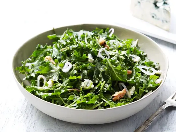 kale salad with blue cheese dressing Winter Kale Salad with Pomegranate and Blue Cheese