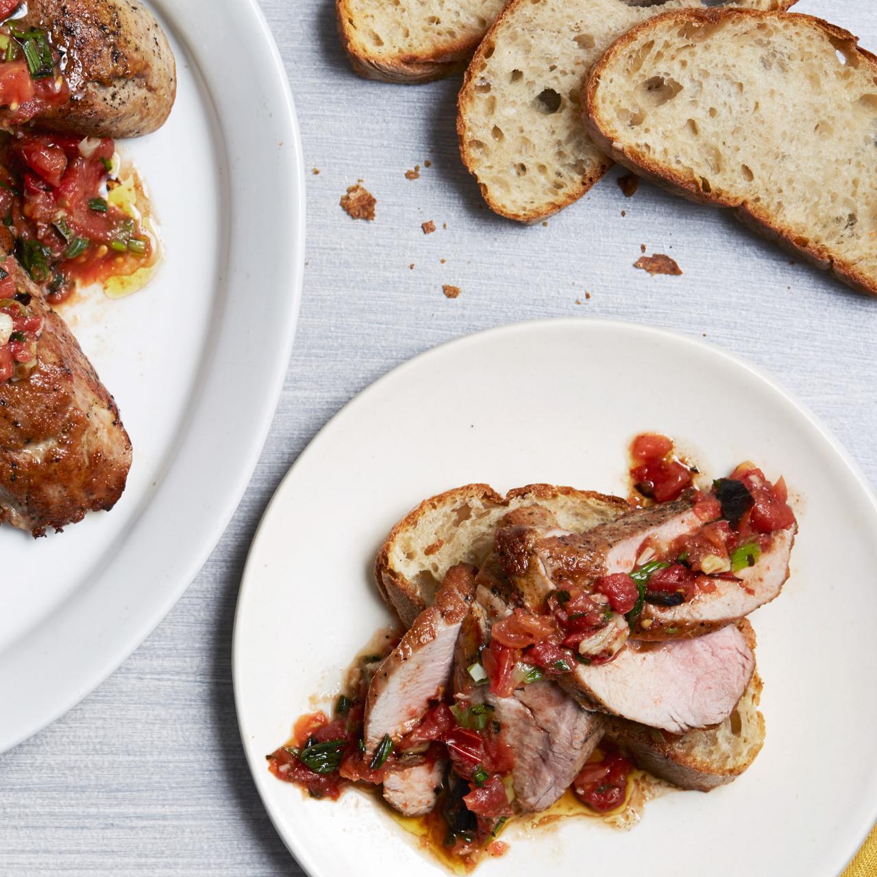 One-Pan Pork Tenderloin with Heirloom Tomato & Shallot Confit