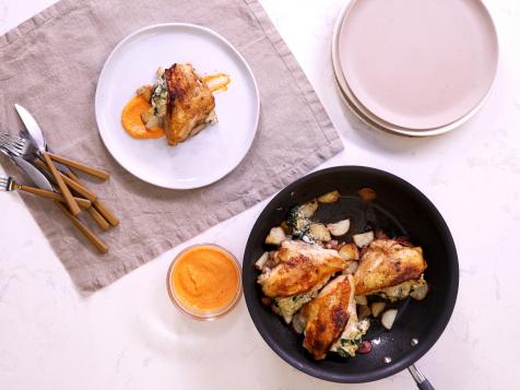 Spinach and Artichoke-Stuffed Chicken Breast with Roasted Red Bell Pepper Sauce