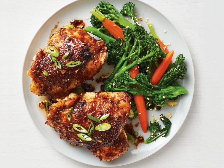 HoisinGlazed Chicken Thighs with Broccolini and Carrots Recipe Food