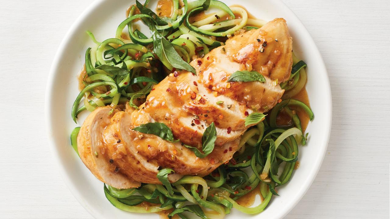 Lemon Basil Chicken with Zucchini Noodles