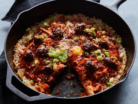Crispy Skillet Rice with Gochujang, Ground Beef and Kimchi