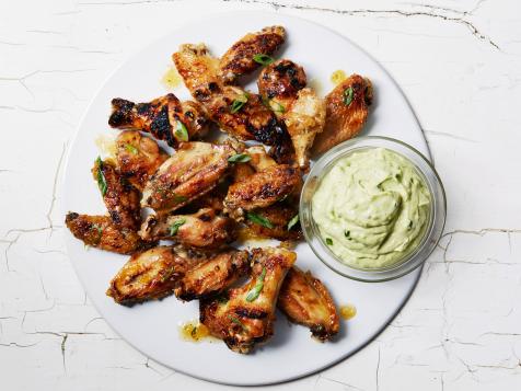 Baked Citrus Wings with Spicy Avocado Greek Yogurt Dipping Sauce
