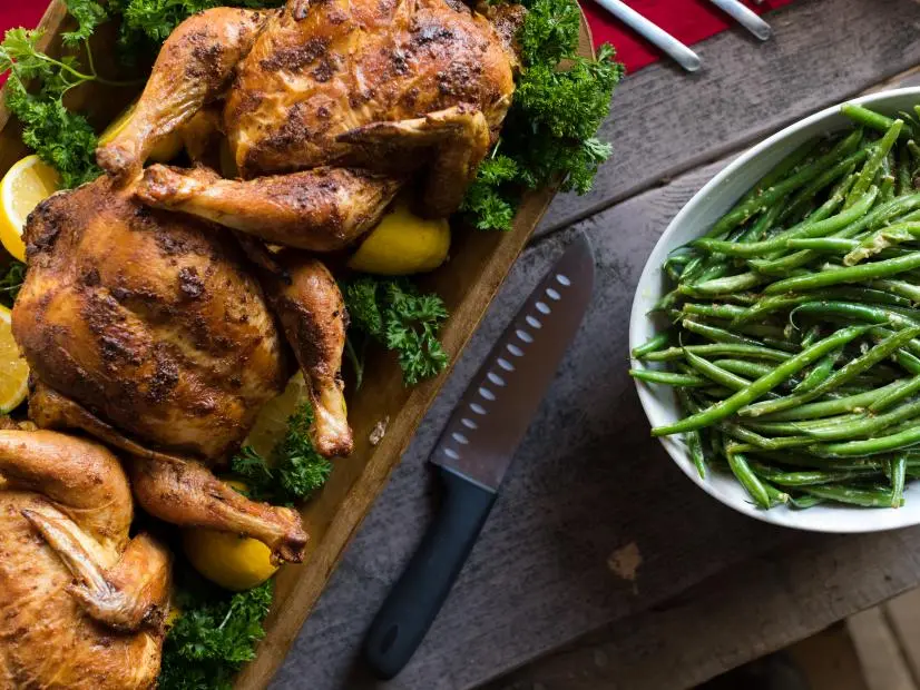 Vermont baker's roast chicken and sides, as seen on Baked In Vermont, Season 2.