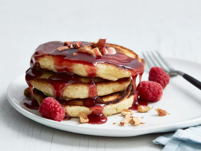 Almond Pancakes with Raspberry Syrup Recipe Food Network Kitchen