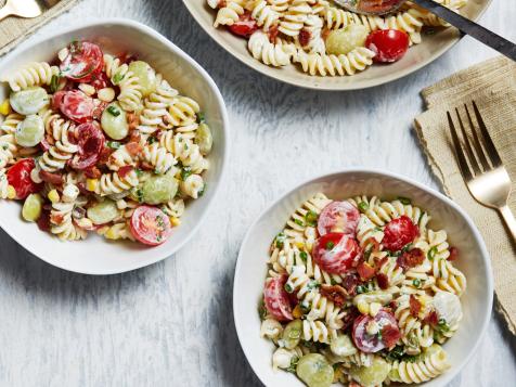 Creamy Succotash Pasta Salad with Bacon