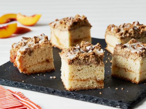 Bourbon-Glazed Peach Coffee Cake with Almond Crumbs