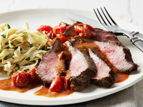 Butter-Basted Flat Iron Steak with Tomato Butter Sauce and Parsley Noodles