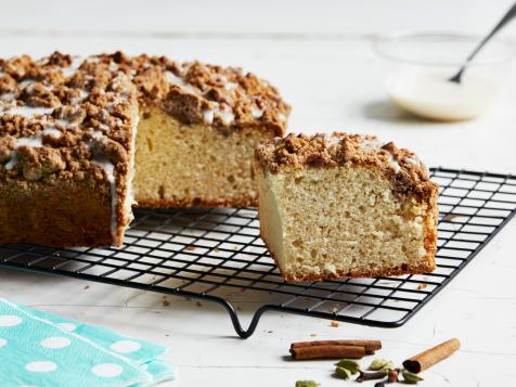 Coffee Cake with Chai-Spiced Crumb Topping and Bourbon Glaze