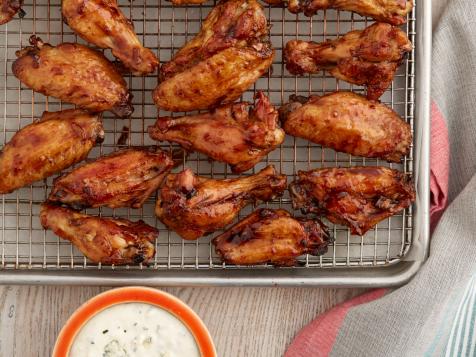 Baked Garlic Balsamic Wings with Blue Ranch Dipping Sauce
