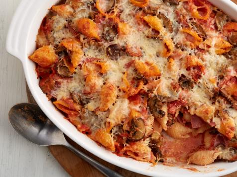 Creamy Mushroom, Eggplant, and Salami Baked Pasta