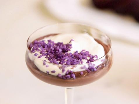 Chocolate Rum Pudding with Candied Violets