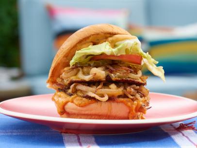 Katie Lee makes a Beastie Burger, as seen on The Kitchen, Season 17.