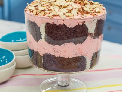 Sunny Anderson makes a Nunya' Business Chocolate, Cherry and Whip Trifle, as seen on The Kitchen, Season 17.
