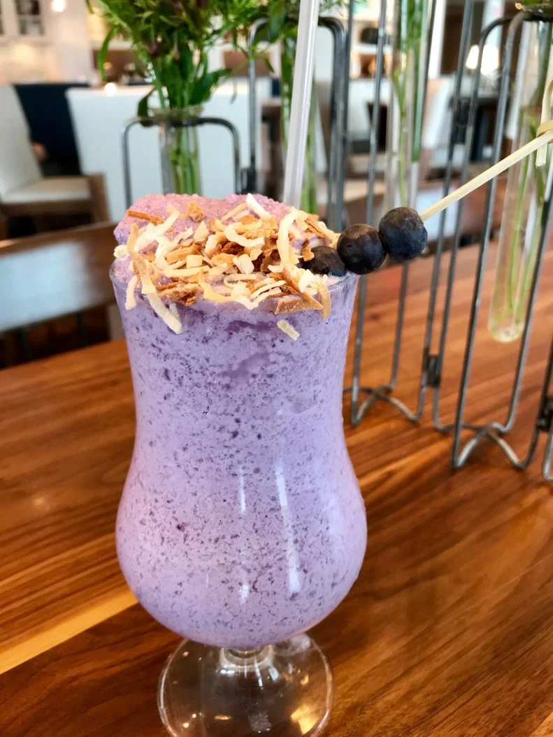 Cliff House food and beverage manager Caitlin Lee combines her love of tiki drinks with the official state fruit of Maine in this vibrant purple pina colada variant. She blends blueberry vodka, blueberry-coconut syrup, pineapple juice and coconut milk to serve in a hurricane glass topped coconut flakes and blueberries.