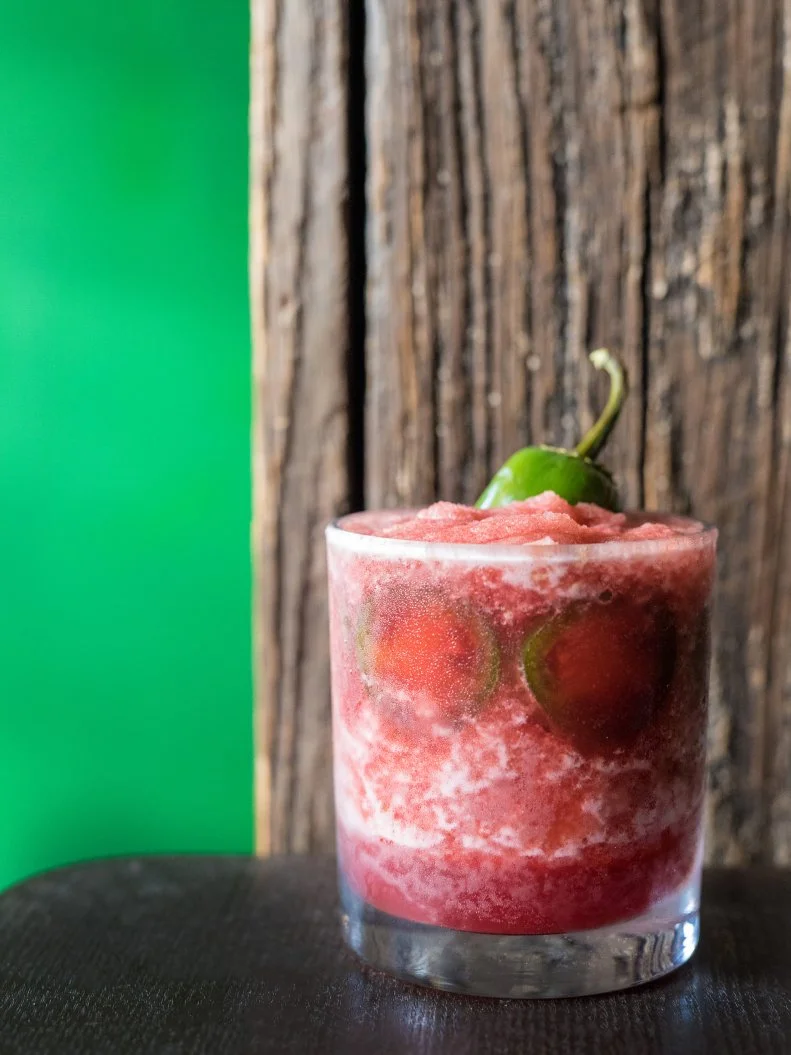 One sip of this earthy root-driven drink, and thoughts turn to summertime, even while canning vegetables in winter, says bartender Jacque Laura. Beets are steamed, mixed with agave nectar and puréed, then blended with reposado tequila, Grand Marnier, freshly squeezed orange juice and ice. It’s served in a rocks glass topped with lip-tingling sliced jalapenos.