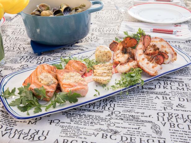 Grilled seafood prepared by Giada De Laurentiis, as seen on Giada on the Beach, Season 1.