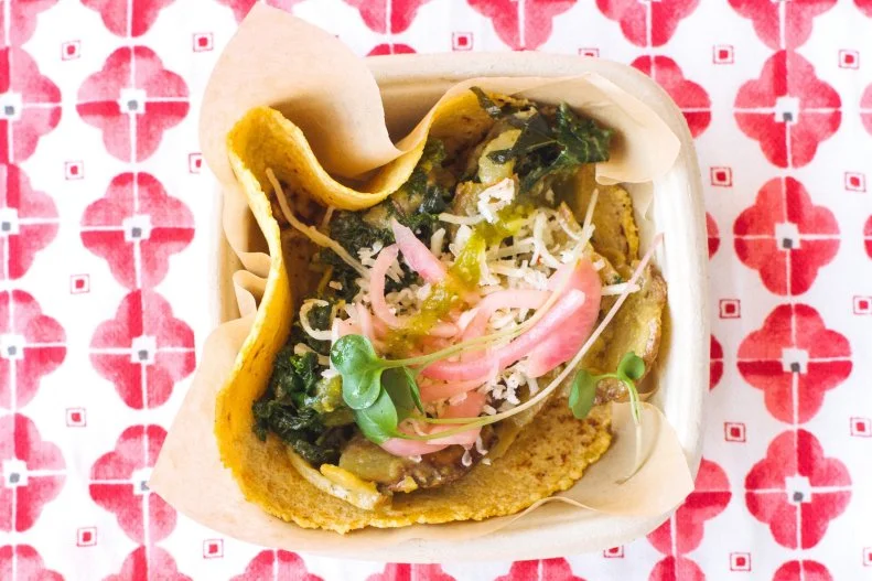 We can all thank Chaia for coining the term â  farm-to-taco,â   thanks to its farmersâ   market origins. Now nestled into a Georgetown storefront with expansions on the horizon, Chaia makes it easier than ever to get your fix of roasted potatoes and sautÃ©ed kale tucked into a tortilla with a poblano crema, pepperjack and pickled onions. They cost $4 each and are quite filling, but itâ  s fun to add a butternut squash or smoky collards taco to mix and match.