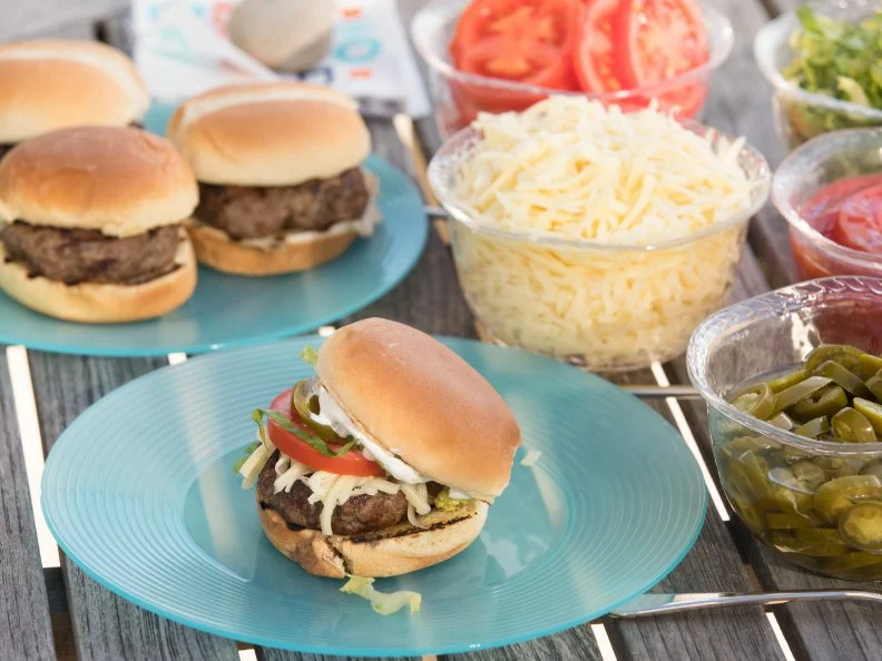 Food Beauty of Giada's Taco Burgers, as seen on Giada on the Beach, Season 1.