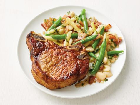 Pork Chops with Warm Three-Bean Salad
