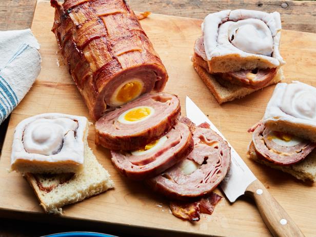 Food Network Kitchen’s Grilled Egg-And-Cheese-Stuffed Breakfast Fatty.
