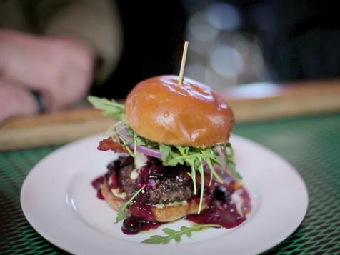 Blueberry Bacon Blue Cheese Burger au Poivre