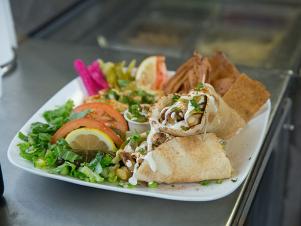 Chicken Schwarma Wrap from the Pita Bites food truck at the Rosehill Beer Garden, as seen on Comfort Food Tour, Season 2.