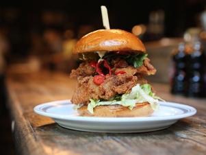 The famous Fried Chicken Sandwich from the Chicken Shop in Chicago, as seen on Comfort Food Tour, Season 2.