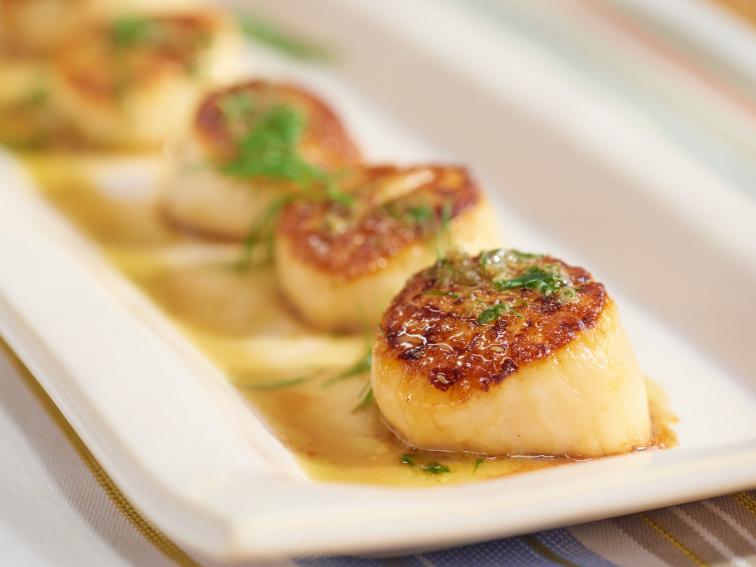 Seared Diver Scallops with CaperHoney Sauce Recipe Geoffrey Zakarian