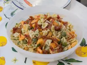 Food Beauty of Grilled Melon Pasta, as seen on Giada on the Beach, Season 1.