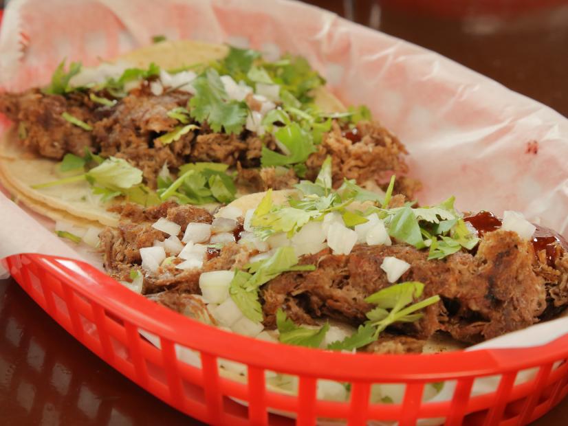 The Spicy Beef Short Rib Tacos as Served at Big and Littles in Chicago, Illinois, as seen on Diner's Drive-Ins and Dives, Special.