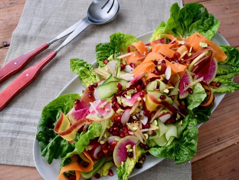 Close up of color crunch salad, as seen on Naughty & Delicious, Season 1.