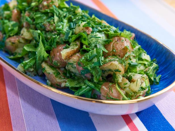 Olive Oil and Herb Crushed Potatoes Recipe | Justin Chapple | Food Network