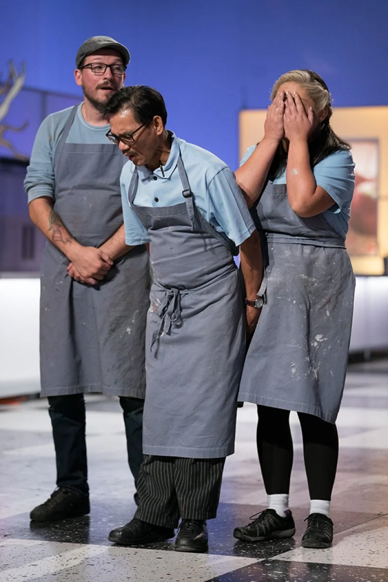 Contestants with Candied Cadavers, Arlen Pelletier, Cynthia White and Orly Yadao react after being announced the winner of Halloween Wars, as seen on Halloween Wars, Season 8.