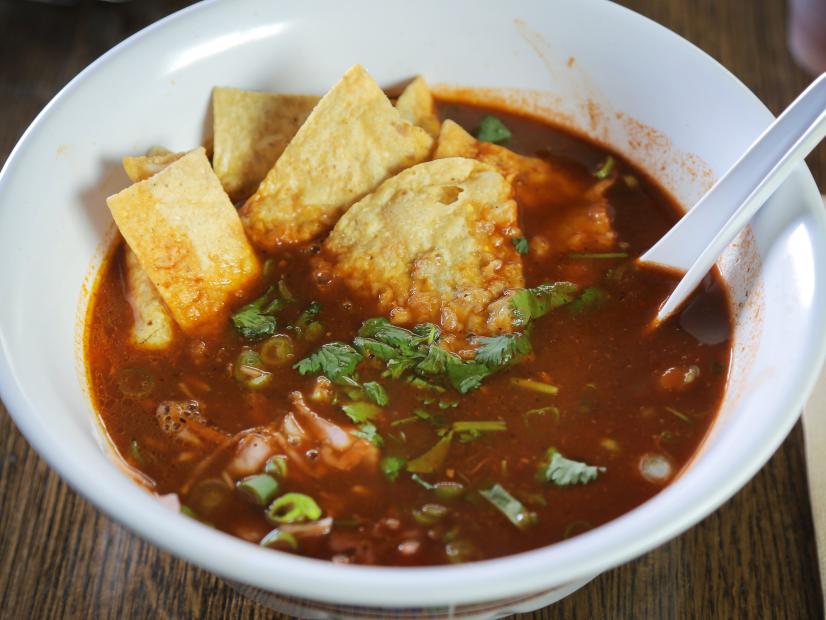 Posole Soup as Served at Saucy Porka in Chicago, Illinois, as seen on Diners, Drive-Ins and Dives, Season 28.