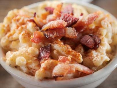 Smoked Gouda Bacon Mac and Cheese as Served at Sisters and Brothers Bar in Seattle, Washington, as seen on Diners, Drive-Ins and Dives, Season 28.