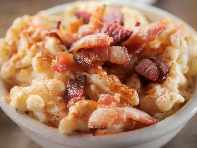 Smoked Gouda Bacon Mac and Cheese as Served at Sisters and Brothers Bar in Seattle, Washington, as seen on Diners, Drive-Ins and Dives, Season 28.