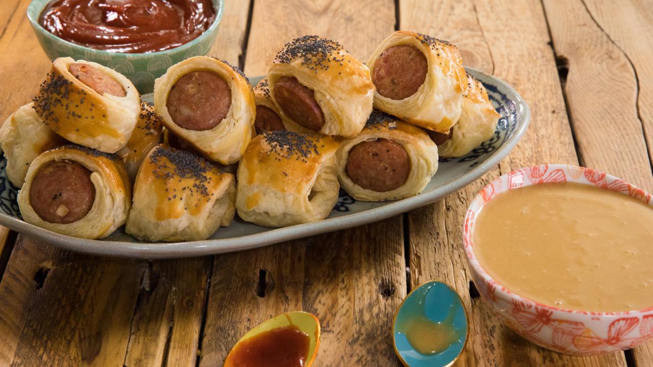Pigs in Blankets with Harissa Ketchup and Honey Mustard Recipe Molly