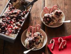 No ice cream maker needed for this refreshing treat that's loaded with chunks of delicious dark chocolate, peppermint candies and chocolate sauce.