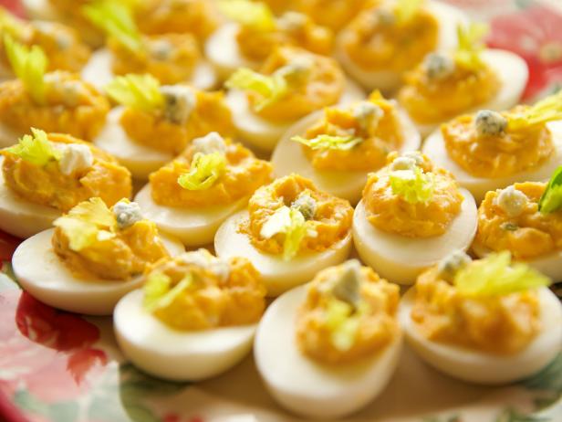 Close-up of Buffalo Deviled Eggs, as seen on The Pioneer Woman, Season 19.