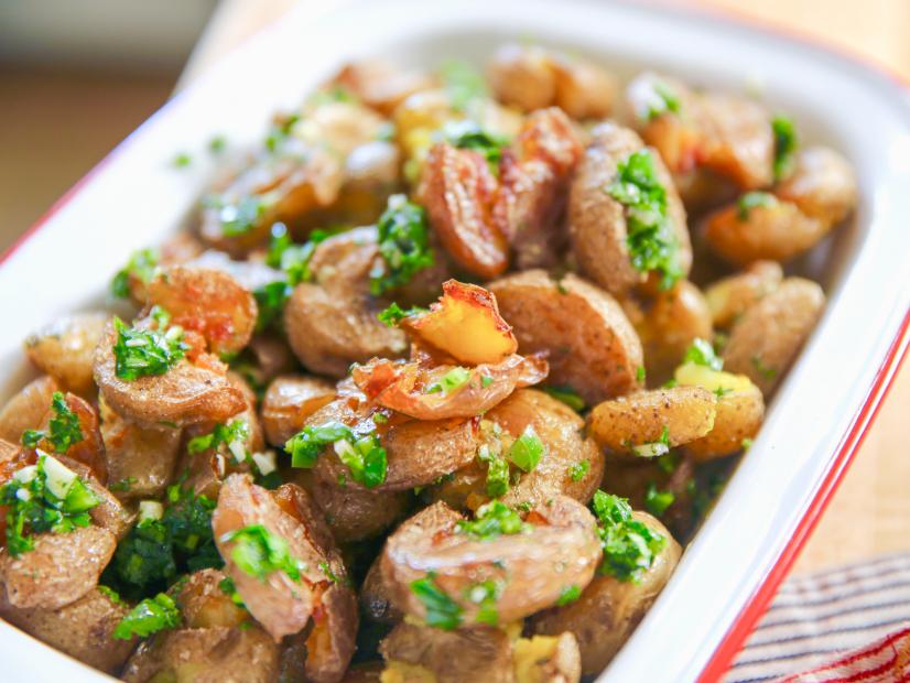 Molly Yeh's Crispy Mashed Potatoes with Chimichurri dressing