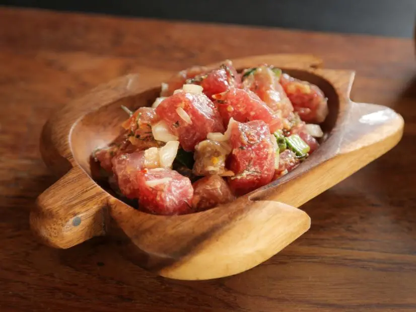 Poke as Served at Kanaka Kava in Kailua Kona, Hawaii, as seen on Diners, Drive-Ins and Dives, Season 28.
