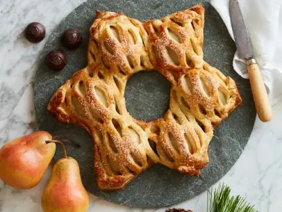 Food Network Kitchen’s Chocolate-Truffle Stuffed Pear Wreath.