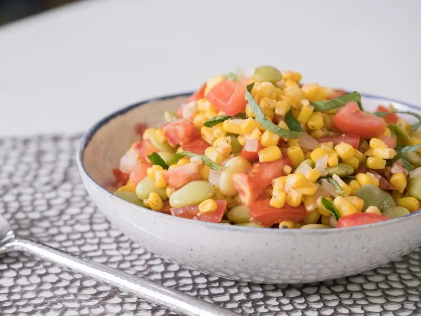 Food beauty of chili dressed succotash, as seen on TrishaÕs Southern Kitchen, Season 12.