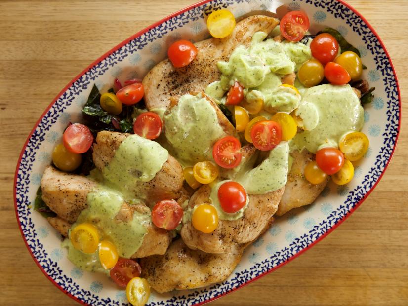 Close-up of Chicken with Pesto Cream, as seen on The Pioneer Woman, Season 19.